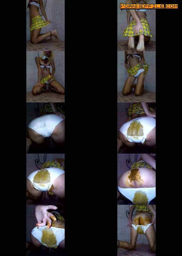 Scatshop: MissAnja - Filthy Schoolgirl Poop in Her White Panty and Make Big Mess with Poo Smearing (Scat) 1080p