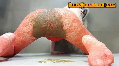 ScatShop: Thefartbabes - Red Smeared Tights (Solo, Smearing, Big shit, Scat) 1080p